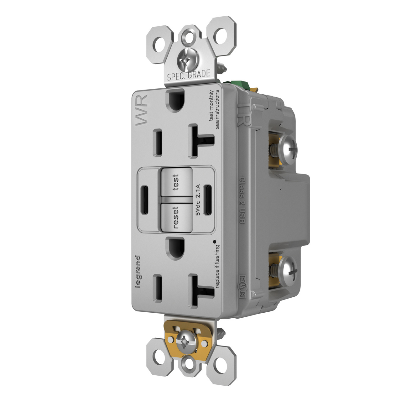 radiant® 20A Tamper-Resisant Outdoor Self-Test GFCI USB Type-C/C Outlet