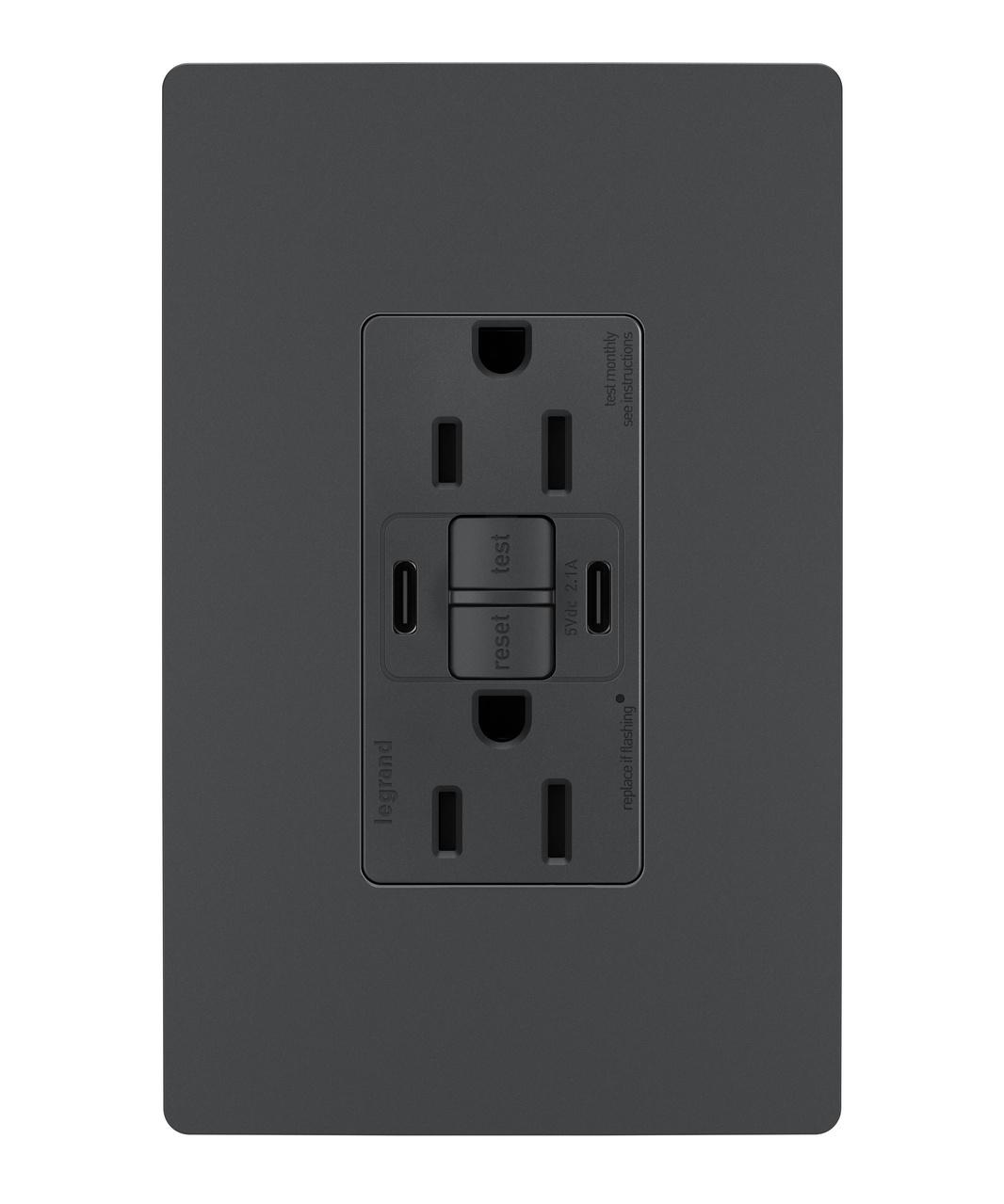 radiant Collection GFCI USB Type C/C Outlet in Graphite