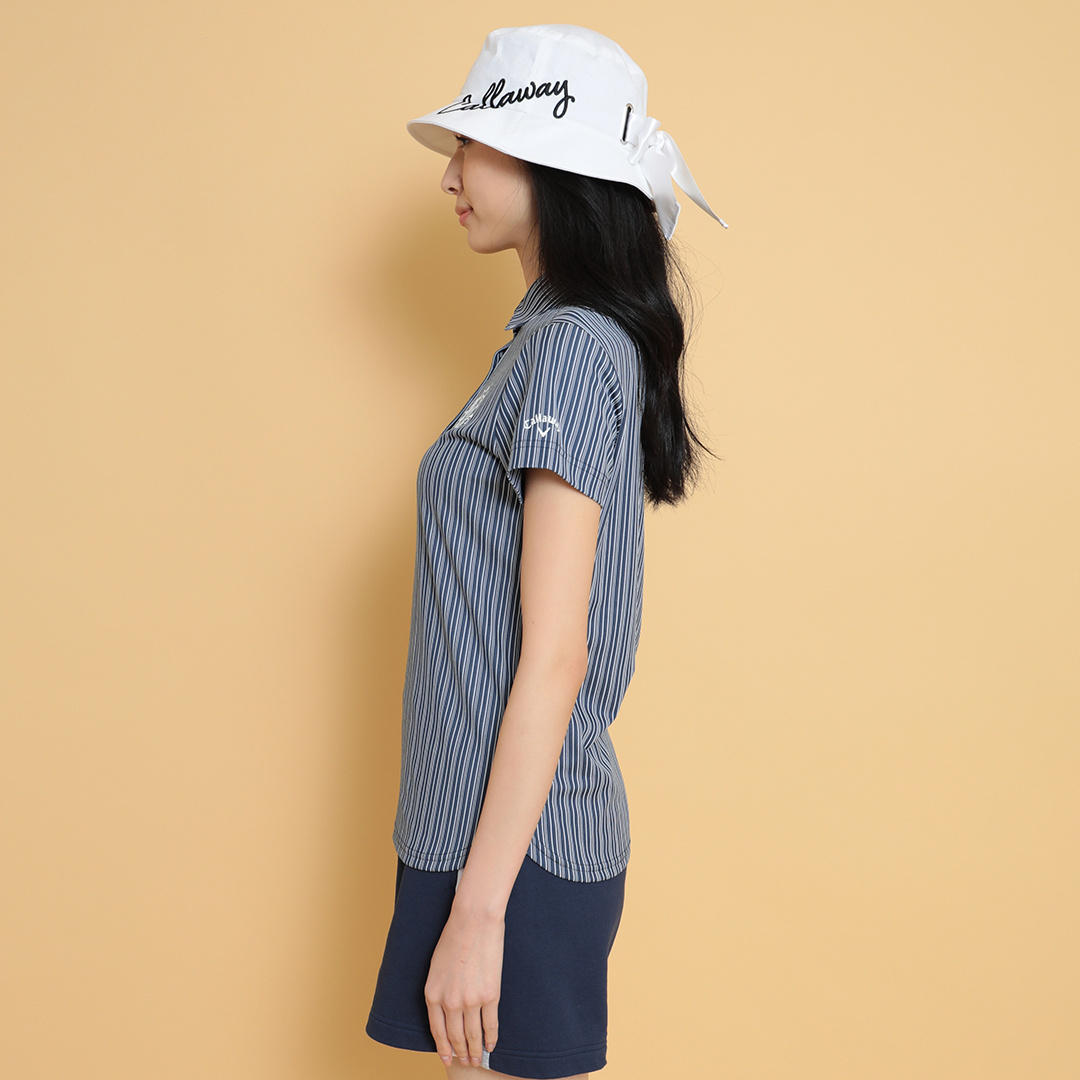 キャロウェイジグザグストライプ半袖シャツM  CALLAWAY キャロウェイ 半袖ポロシャツ ストライプ柄 ネイビー系