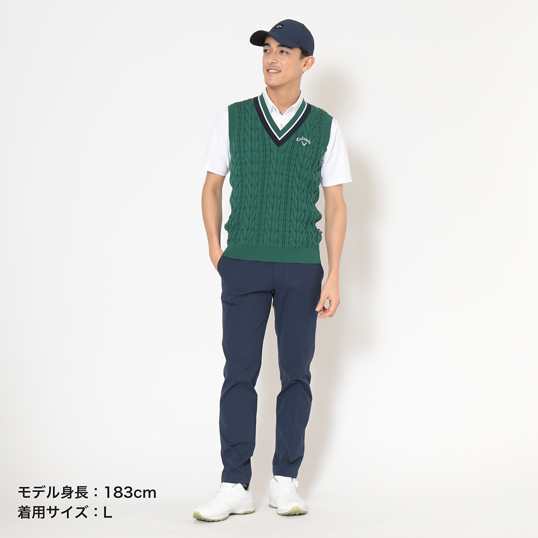 ミニケーブル編みVネックニットベスト (MENS)