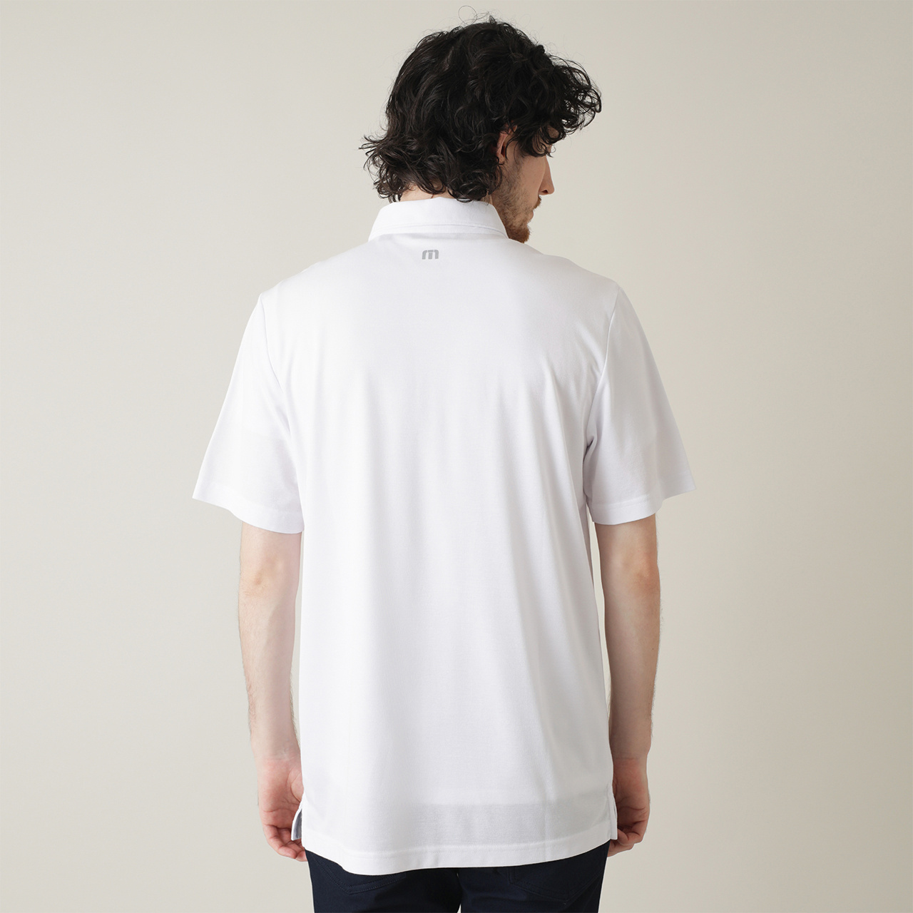 ストライプ チェストプリント 半袖ポロ(MENS)