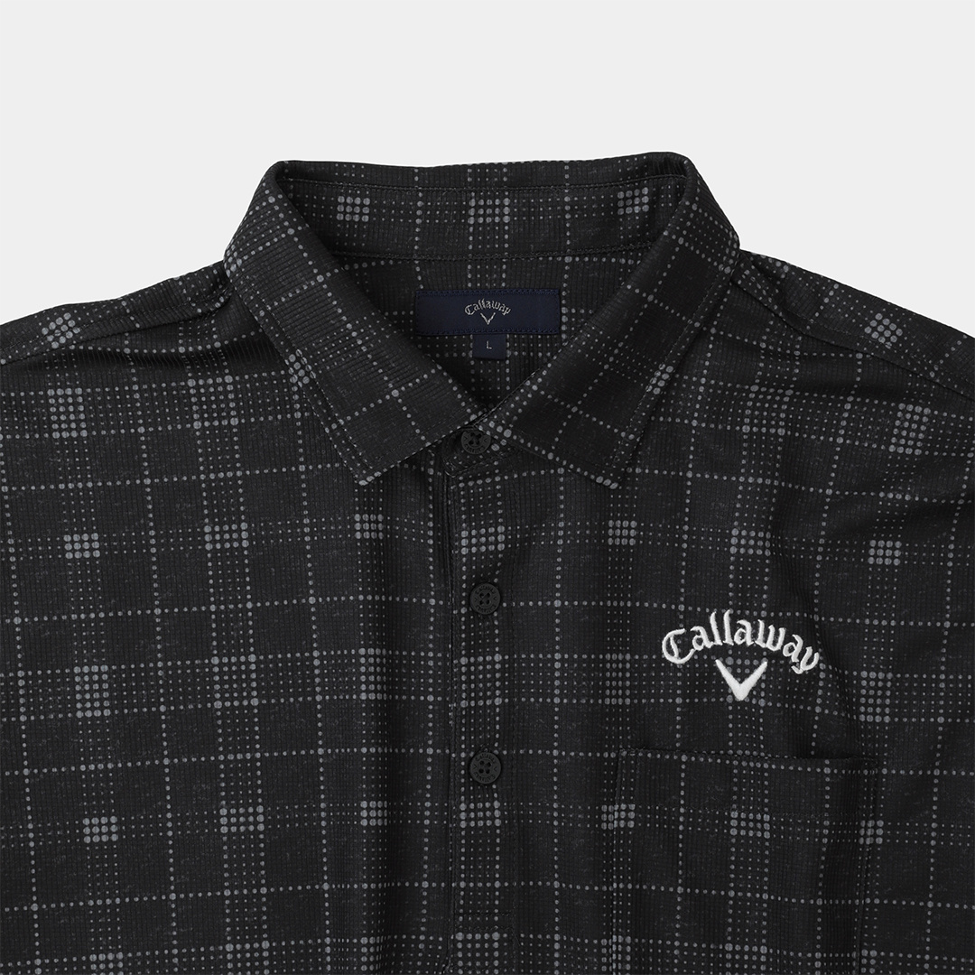 ポリエステルピケチェック柄長袖シャツ (MENS)