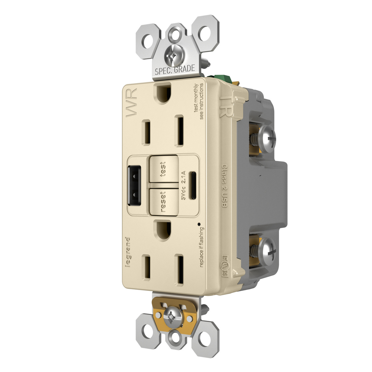radiant® 15A Tamper-Resisant Outdoor Self-Test GFCI USB Outlet