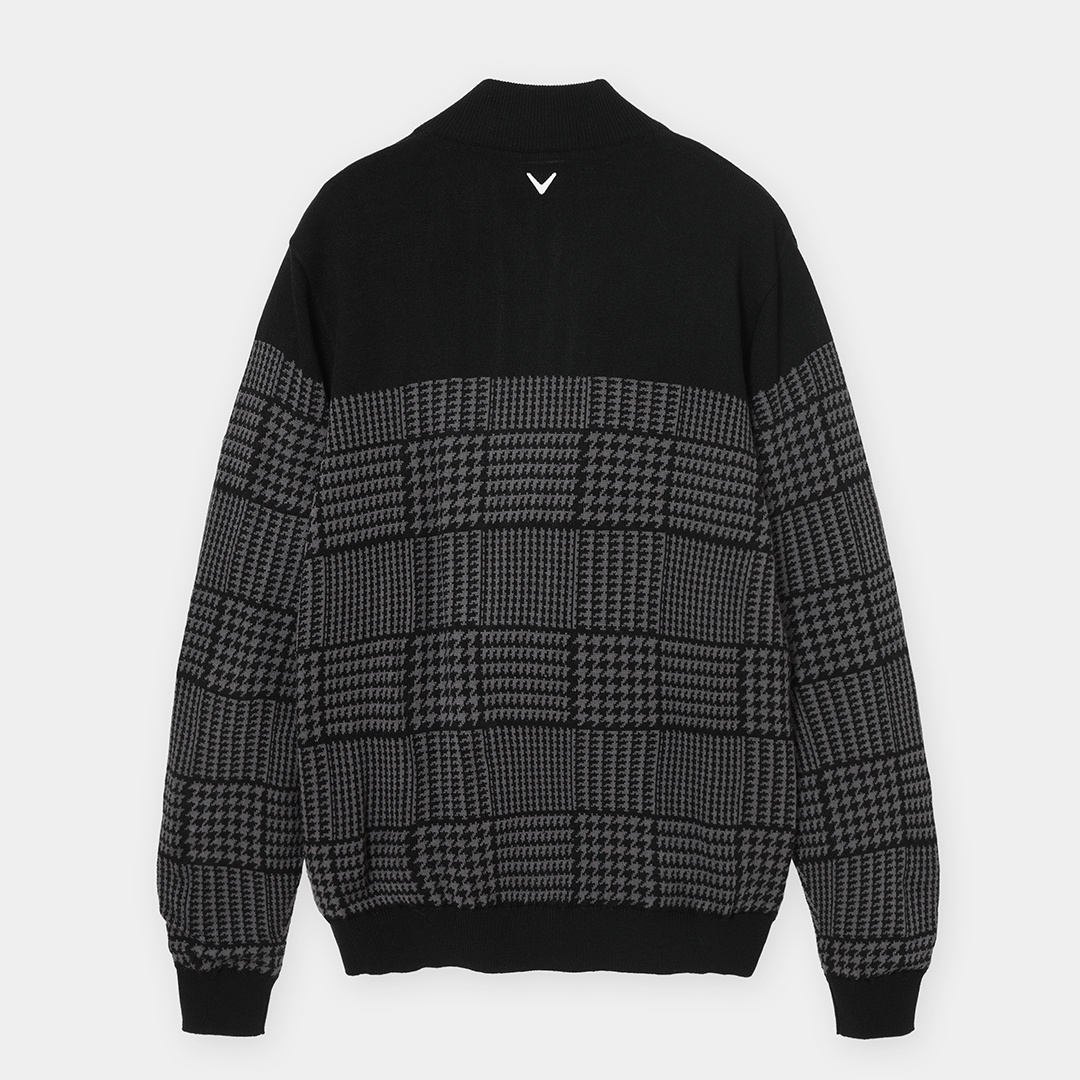 千鳥柄ジャガード防風裏付フルジップニット (MENS)