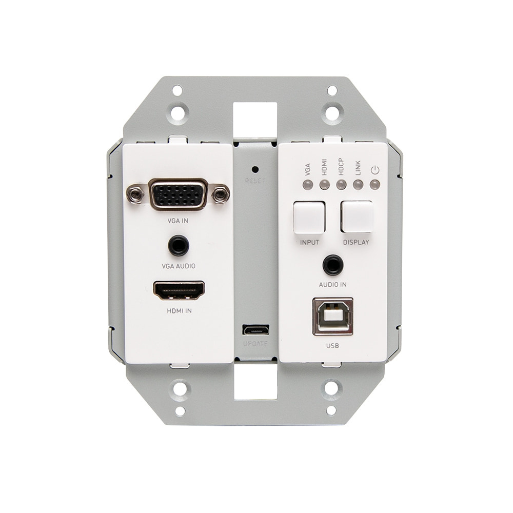 HDMI HDBaseT + VGA, 3.5mm, and USB-A to B over Cat Extender Dual Gang Wall Plate Transmitter to Box Receiver - 4K 60Hz