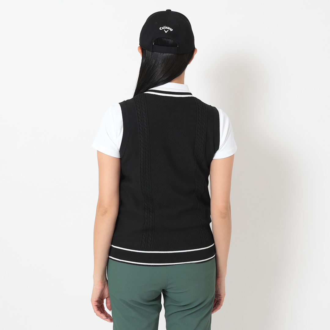ケーブル編みポリエステルVネックニットベスト (WOMENS)