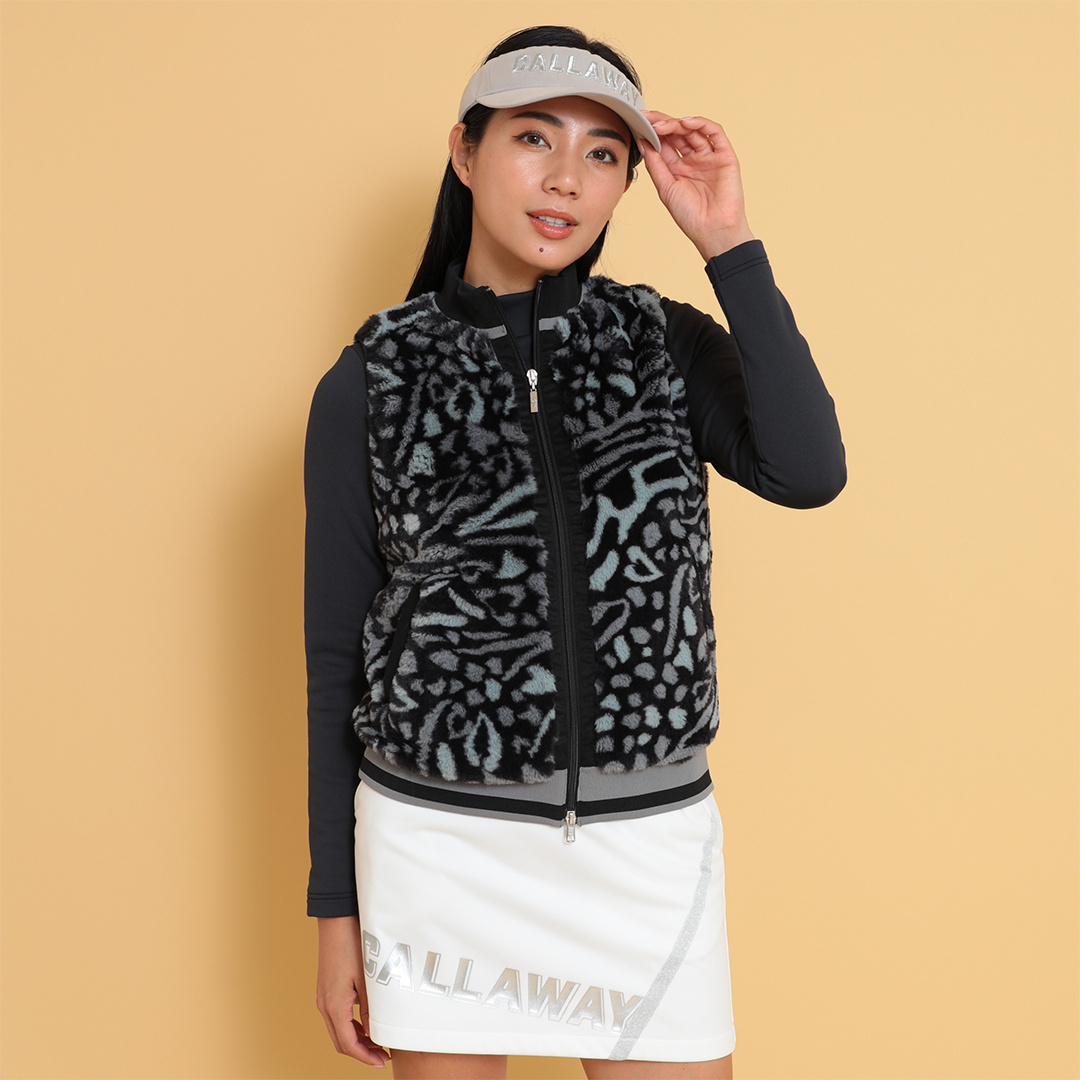 未使用【キャロウェイ】ファー切り替え アニマル レオパード ゴルフ ベスト M レオパードプリントファーベスト (WOMENS)