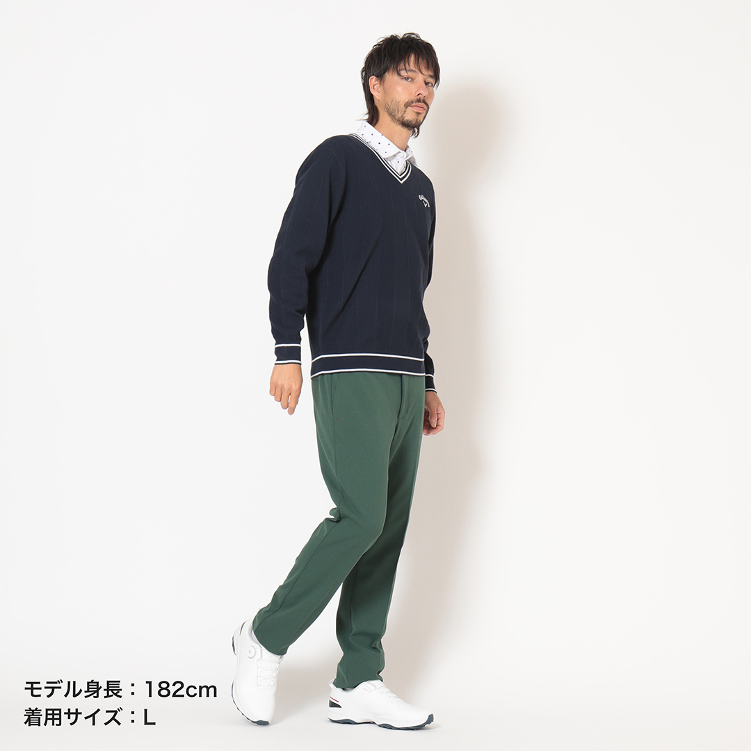 へリンボン編みポリエステルVネックニット (MENS)