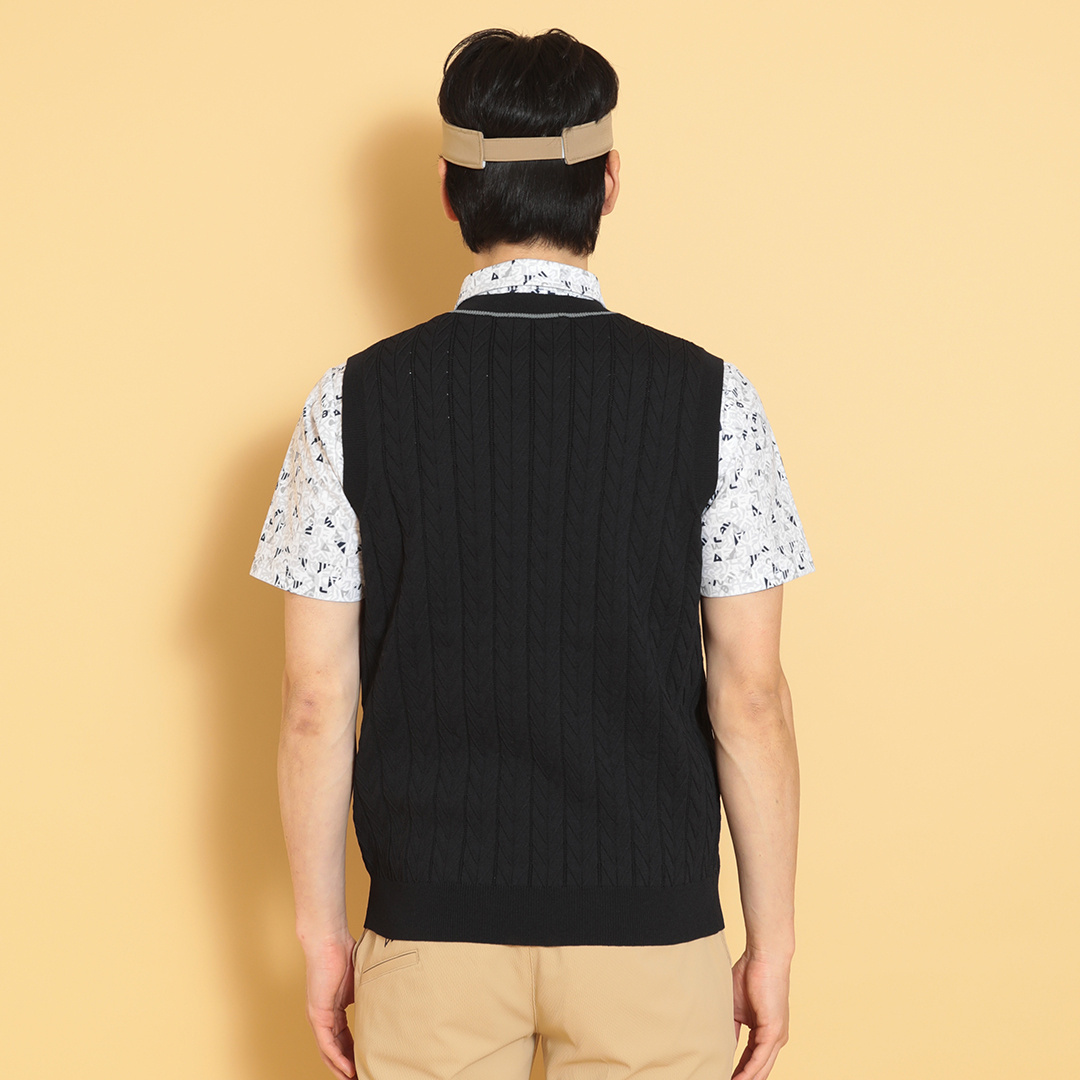 ヘリンボーンVネックニットベスト (MENS)