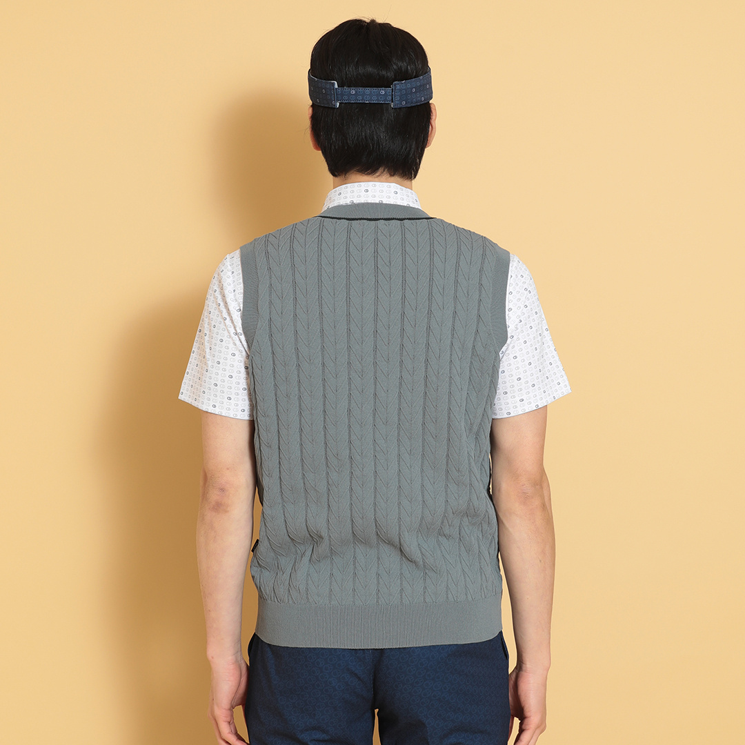 ヘリンボーンVネックニットベスト (MENS)
