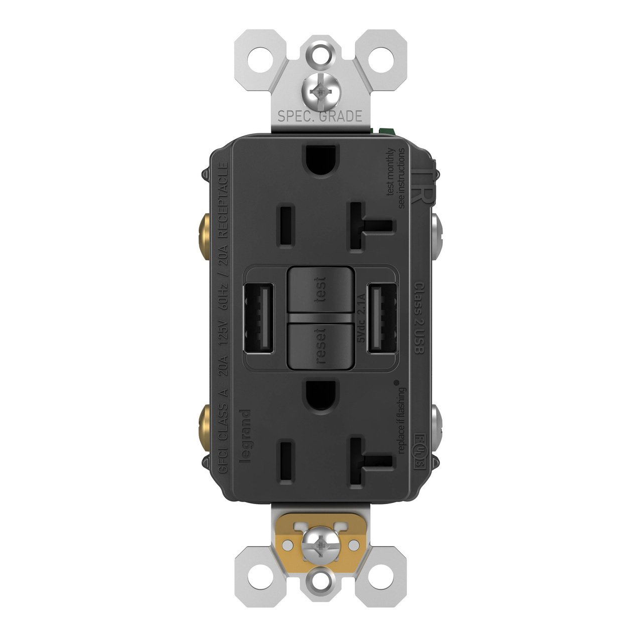 radiant Collection 20 amp GFCI USB Type A/A Outlet in Black