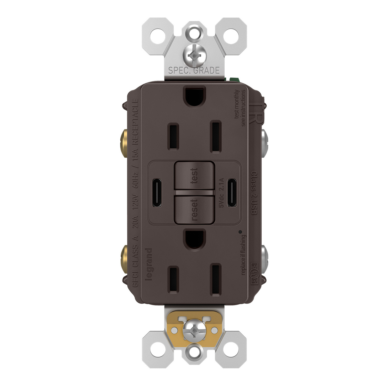 radiant Collection GFCI USB Type C/C outlet in Brown