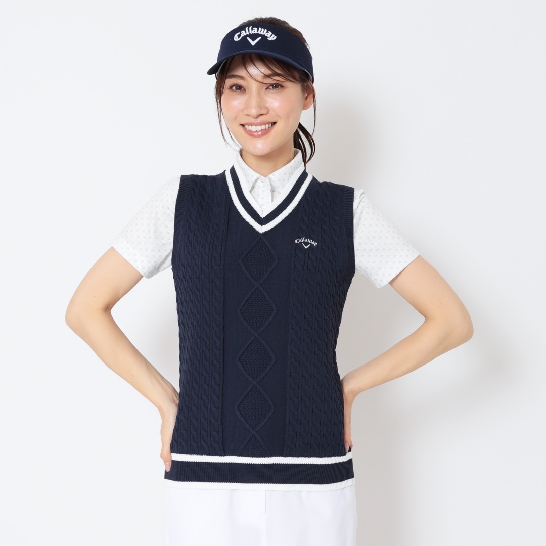 ケーブル編みVネックニットベスト (WOMENS)