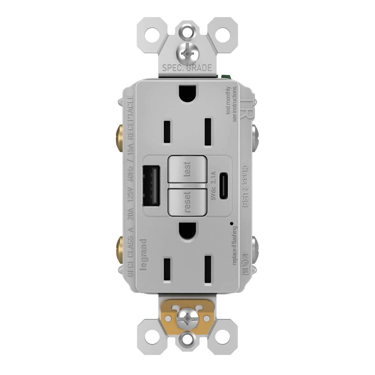 radiant Collection GFCI USB Type A/C Outlet in Gray