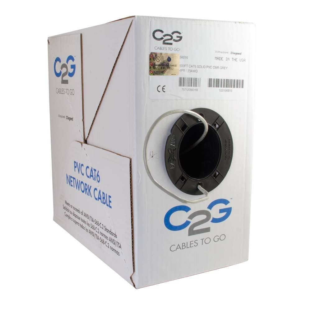 Cat6 Bulk Unshielded (UTP) Ethernet Network Cable with Solid Conductors - Riser CMR-Rated - Black (TAA)