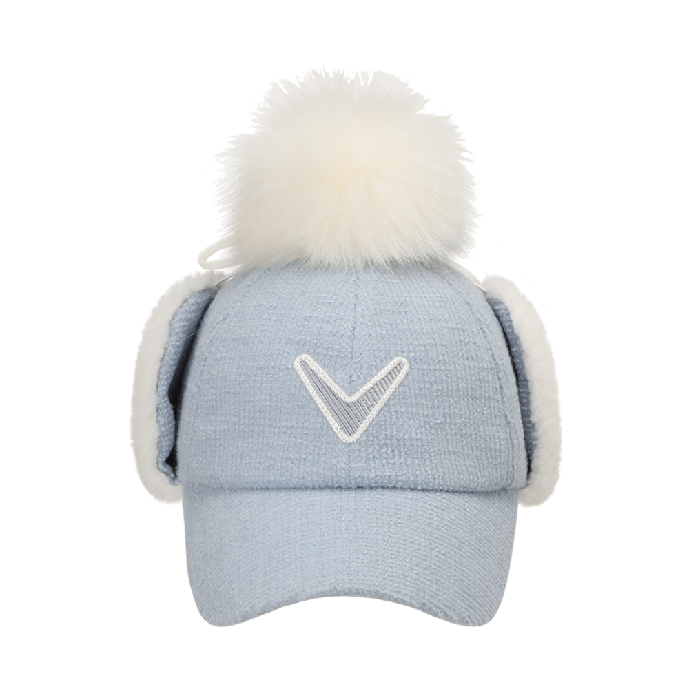 트위드 폼폼 이어워머 여성 볼캡