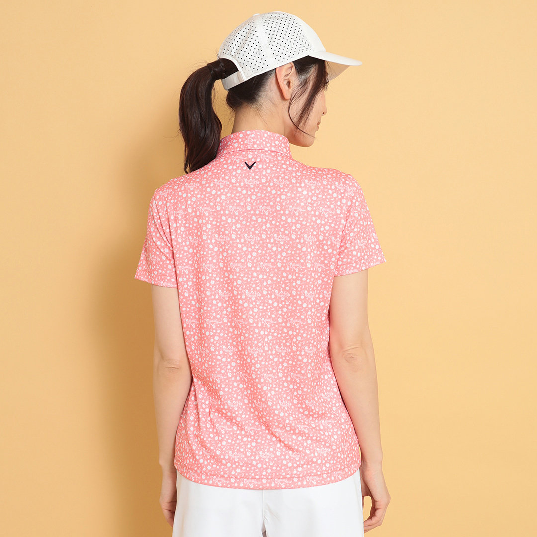 ポリエステルハニカム小花柄半袖シャツ (WOMENS)