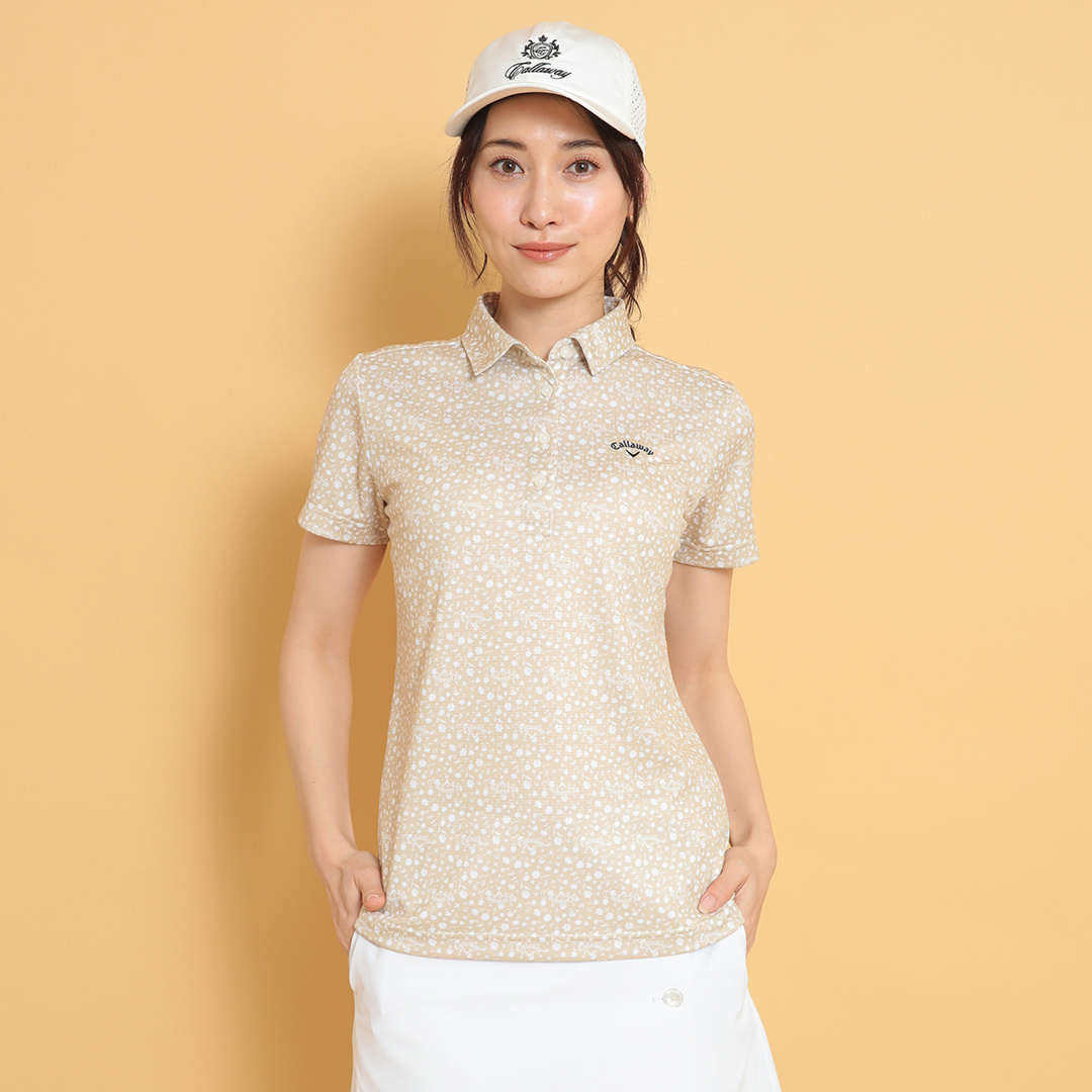 ポリエステルハニカム小花柄半袖シャツ (WOMENS)