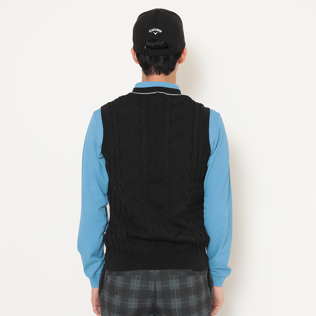 ３点セット【新品】キャロウェイ Vネックベスト 保温 ニット スカート シャツ キャロウェイ CA ケーブル編みVネックニットベスト レディースゴルフ