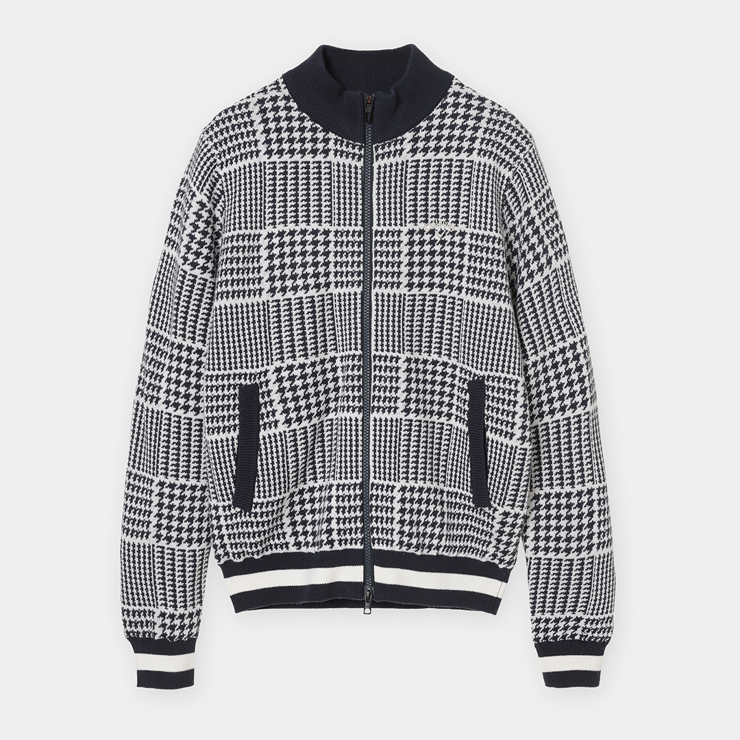千鳥柄ジャガード防風裏付フルジップニット (WOMENS)