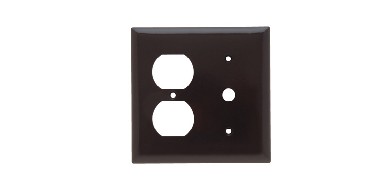 Combination Openings, 1 Telephone and 1 Duplex Receptacle, Two Gang, Brown