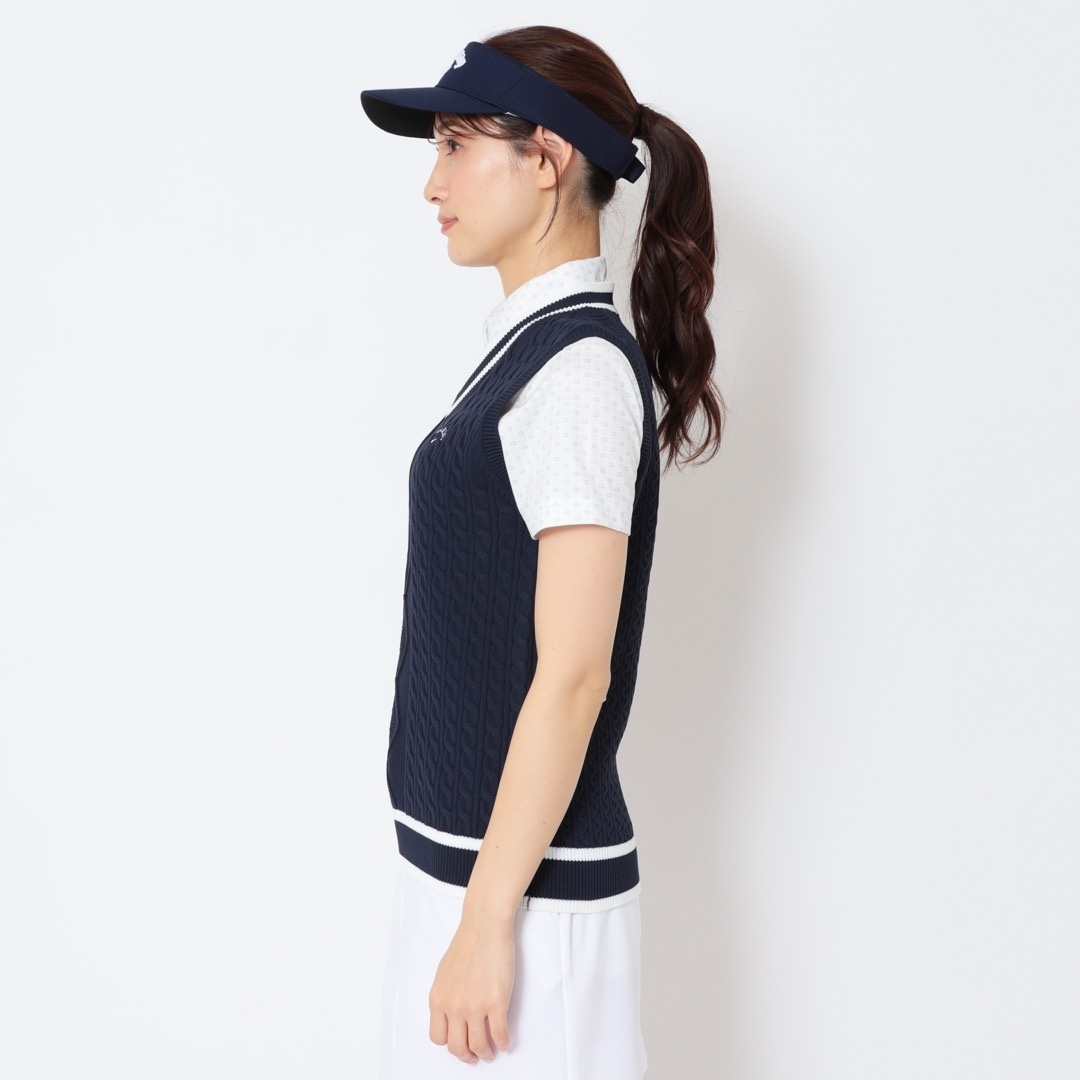 ケーブル編みVネックニットベスト (WOMENS)