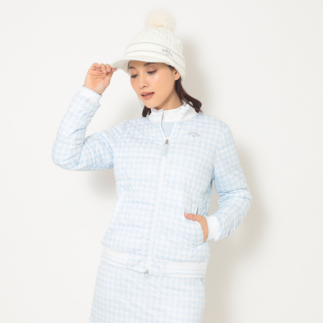 スターストレッチ千鳥プリント中綿ブルゾン (WOMENS)