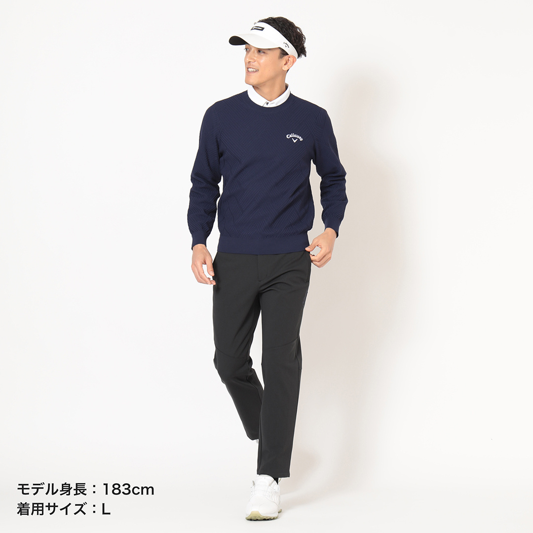 リンクス編みクルーネック長袖ニット (MENS)