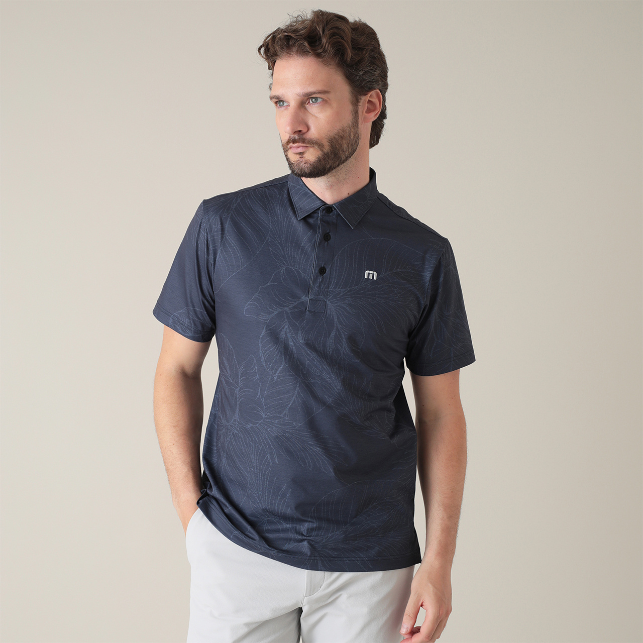 ラインアートプリント 半袖ポロ(MENS)