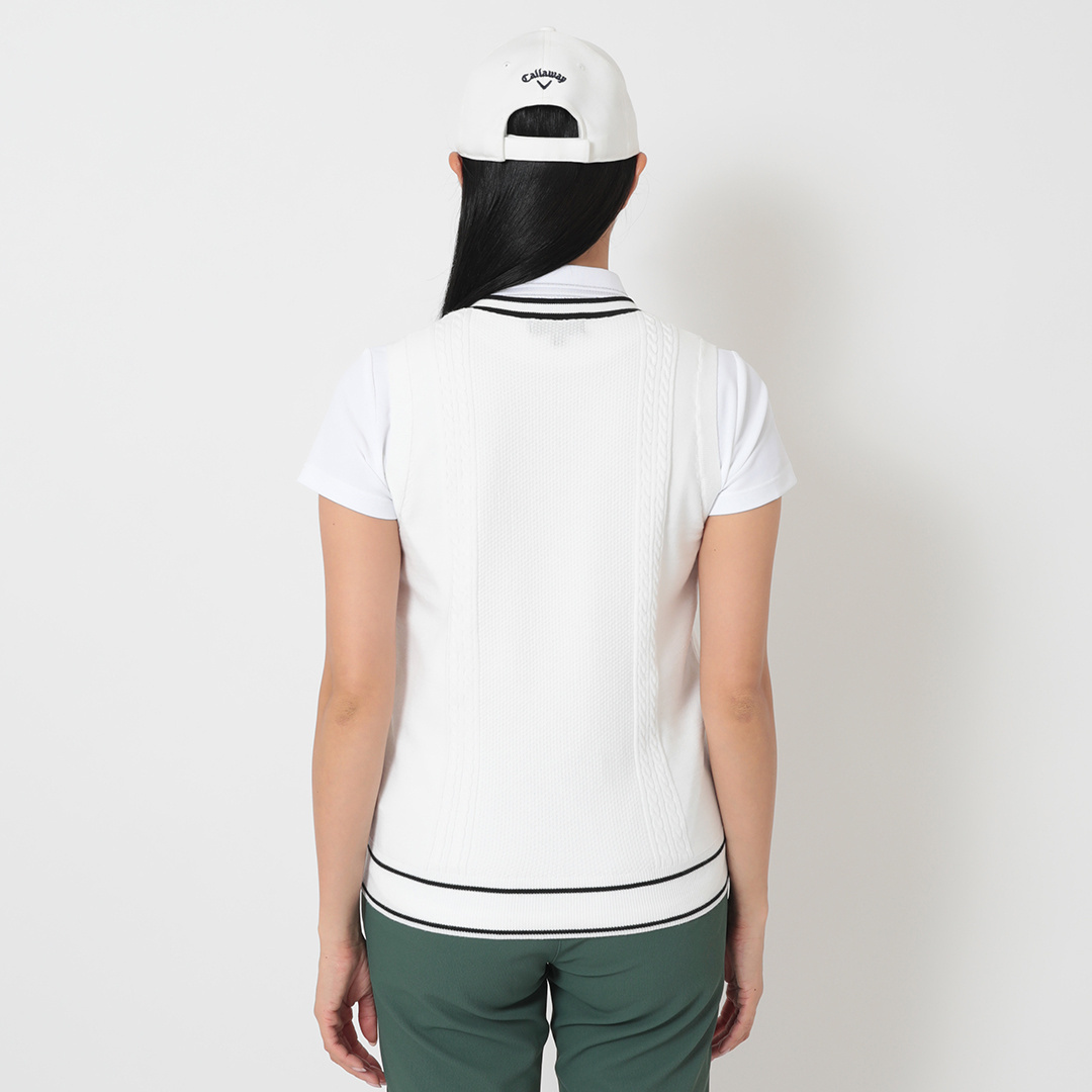 ケーブル編みポリエステルVネックニットベスト (WOMENS)