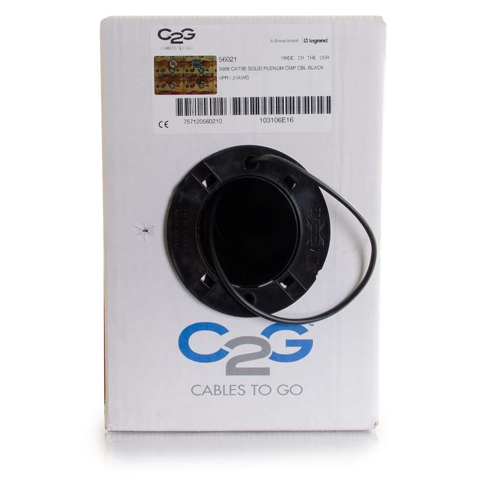 Cat5e Bulk Unshielded (UTP) Ethernet Network Cable with Solid Conductors - Plenum CMP-Rated - Black (TAA)