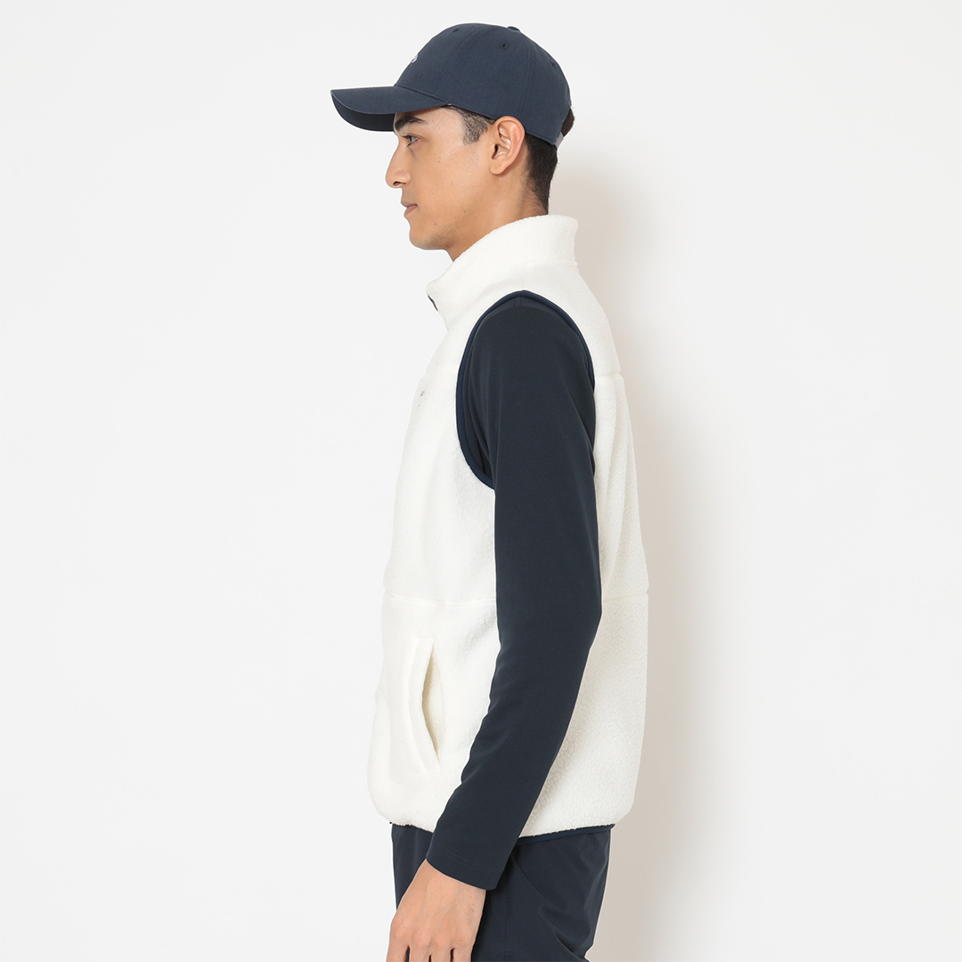 【キャロウェイ】ゴルフ ファー フリース 切り替えベスト ベア ワッペン L 白 ボアフリースフルジップベスト (MENS)