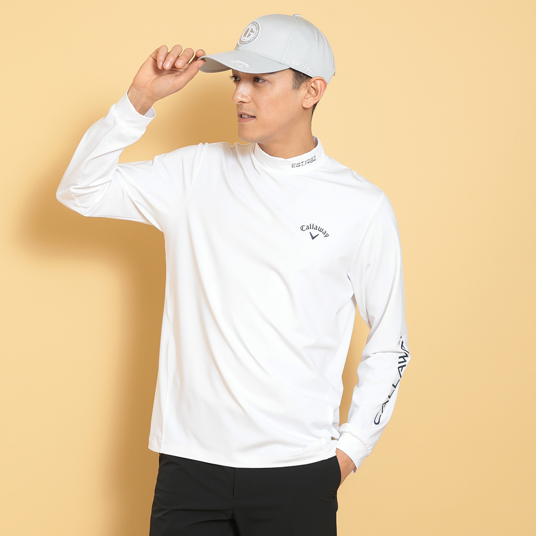 ストレッチスムース長袖モックネックシャツ (MENS)