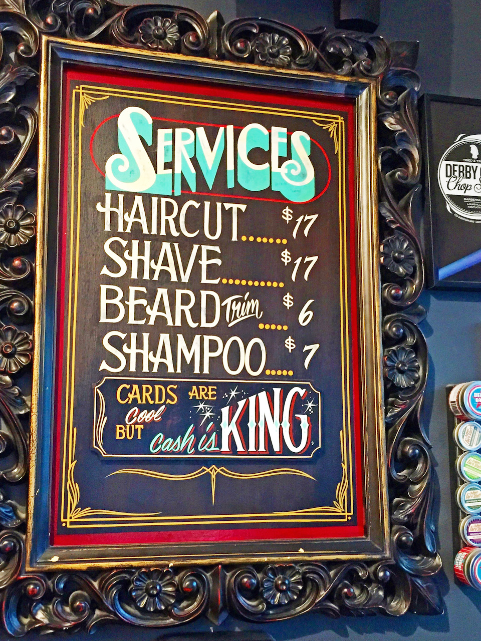 Reasonable pricing for this barber shop where Cash is KING