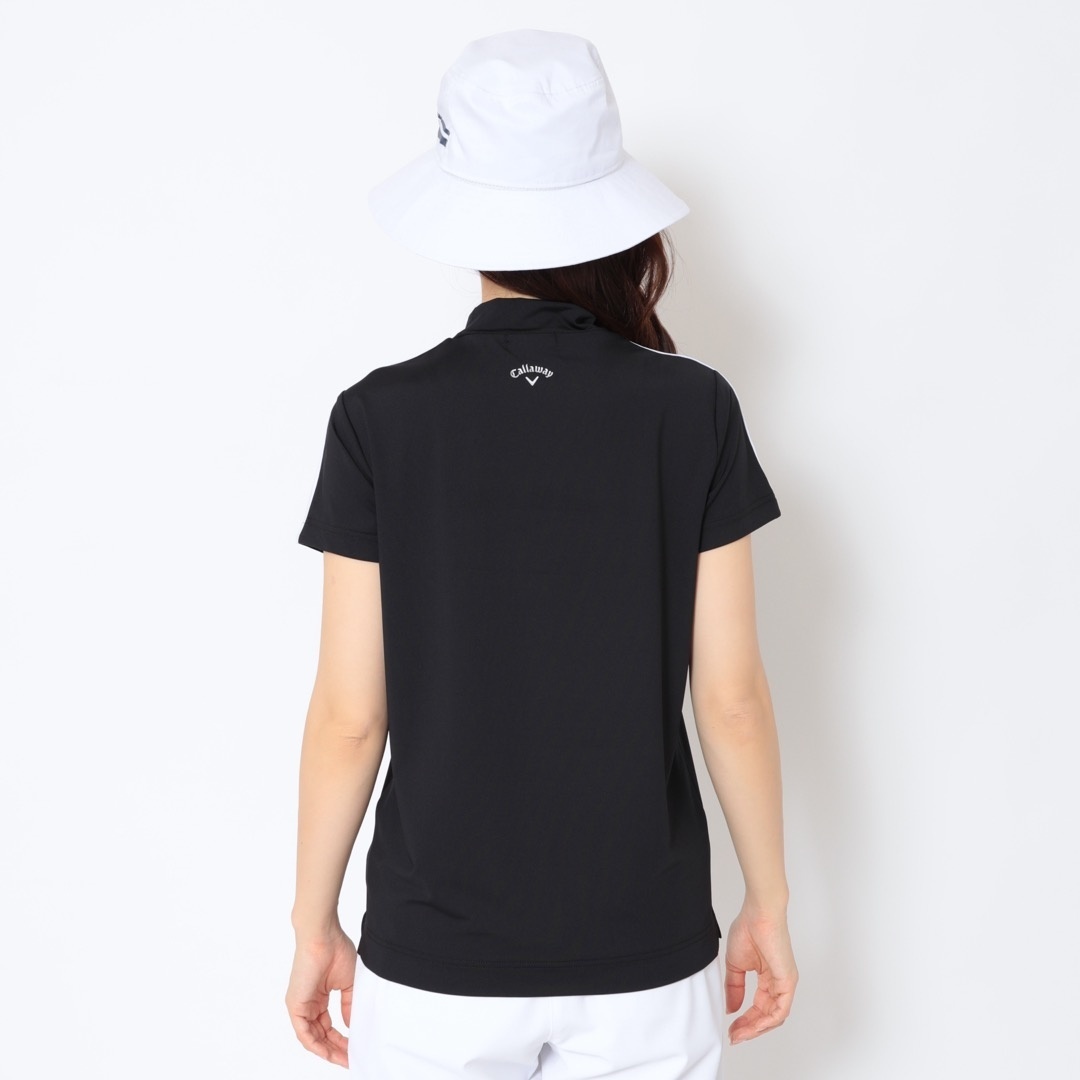 ラインストーン付半袖モックネックシャツ (WOMENS)