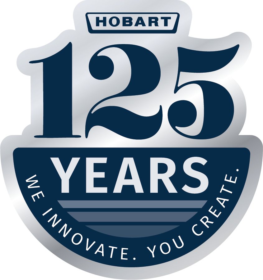 Grey and white badge of Hobart celebrating its 125 years anniversary in the foodservice industry