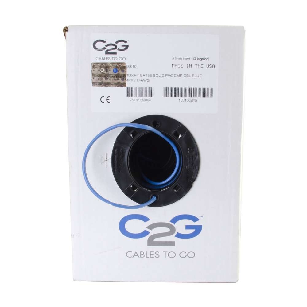Cat5e Bulk Unshielded (UTP) Ethernet Network Cable with Solid Conductors - Riser CMR-Rated - Blue (TAA)