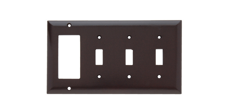 Combination Openings, 3 Toggle Switch and 1 Decorator, Four Gang, Brown