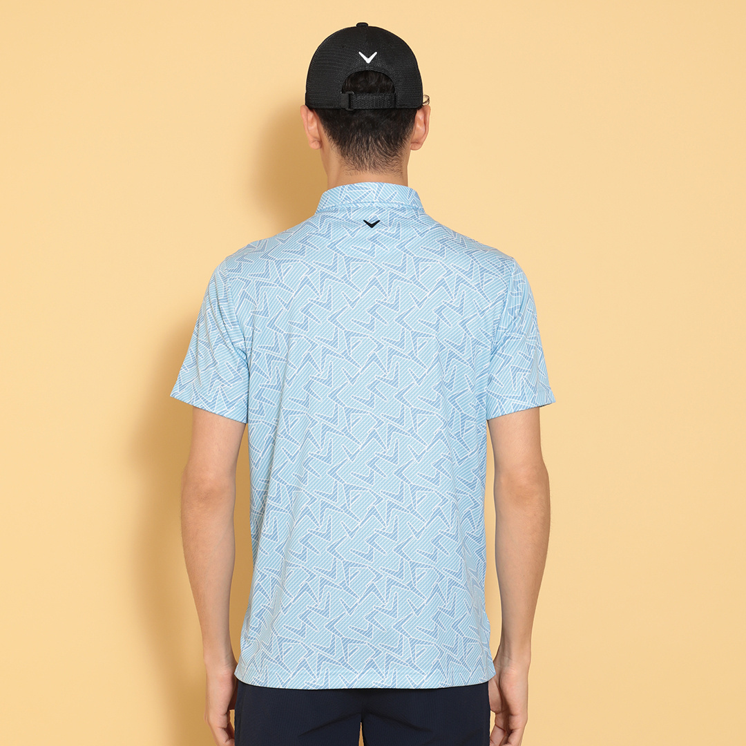 ポリエステルハニカムシェブロン柄半袖シャツ (MENS)