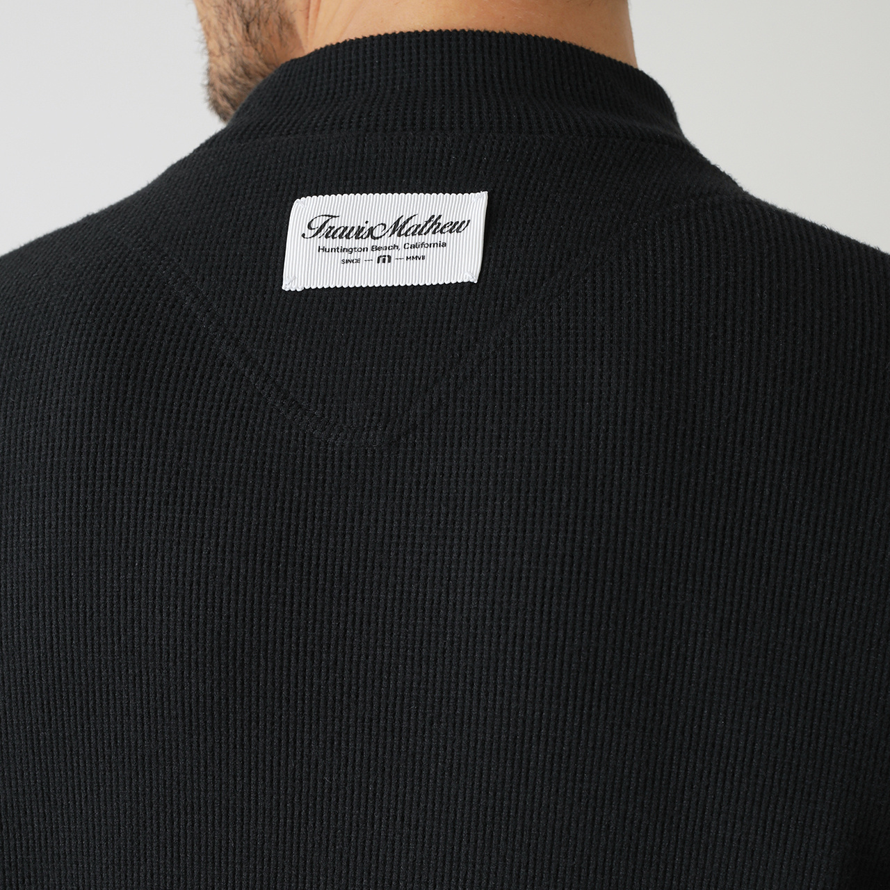長袖ワッフル胸ポケットセミモックネック(MENS)