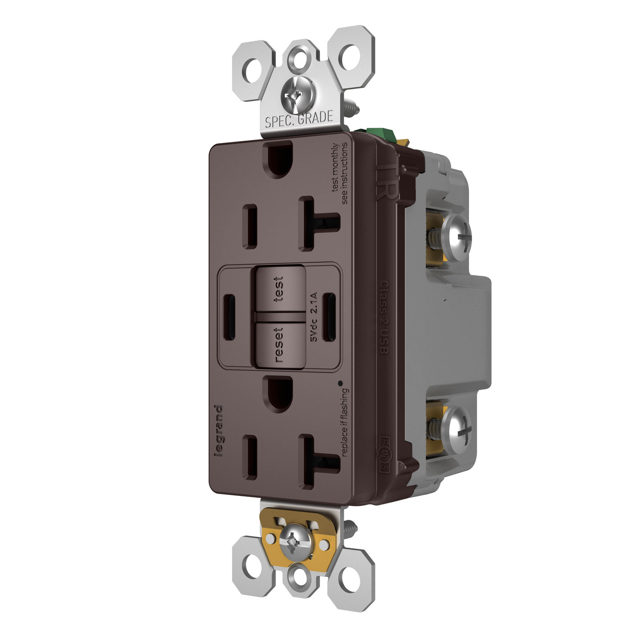 radiant Collection 20 amp GFCI USB Type C/C Outlet in Dark Bronze