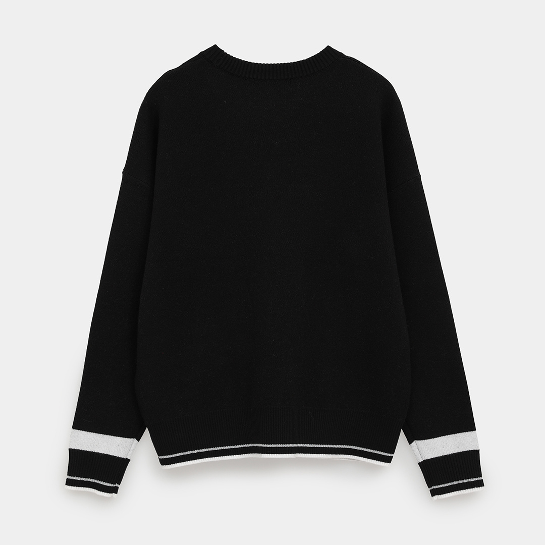 クルーネック長袖ラインストーン付きニット (WOMENS)