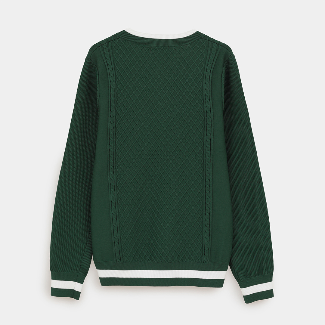 ケーブル編みポリエステルVネックニット (WOMENS)