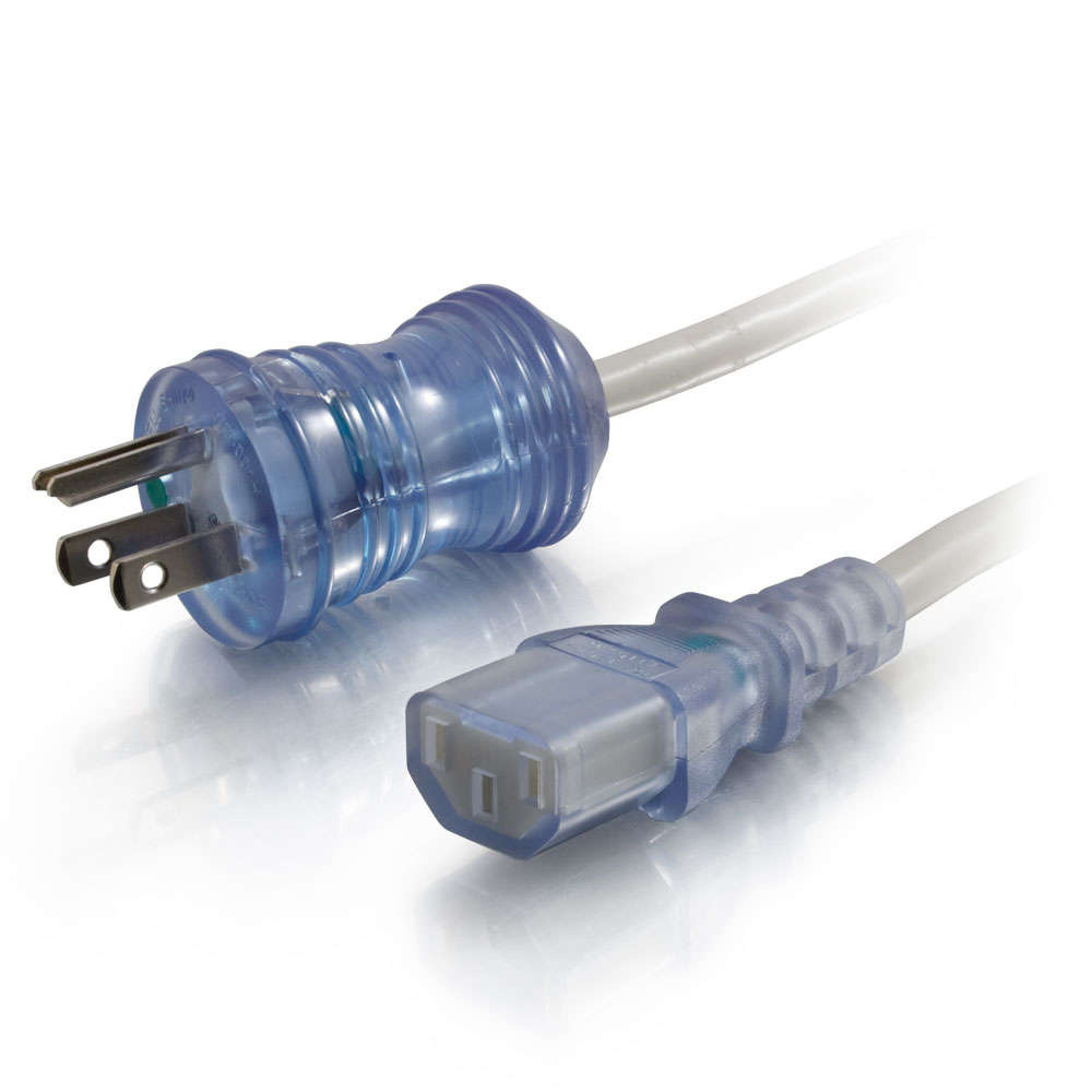 18 AWG Hospital Grade Power Cord (NEMA 5-15P to IEC320C13) - Gray with Clear Connectors (TAA)