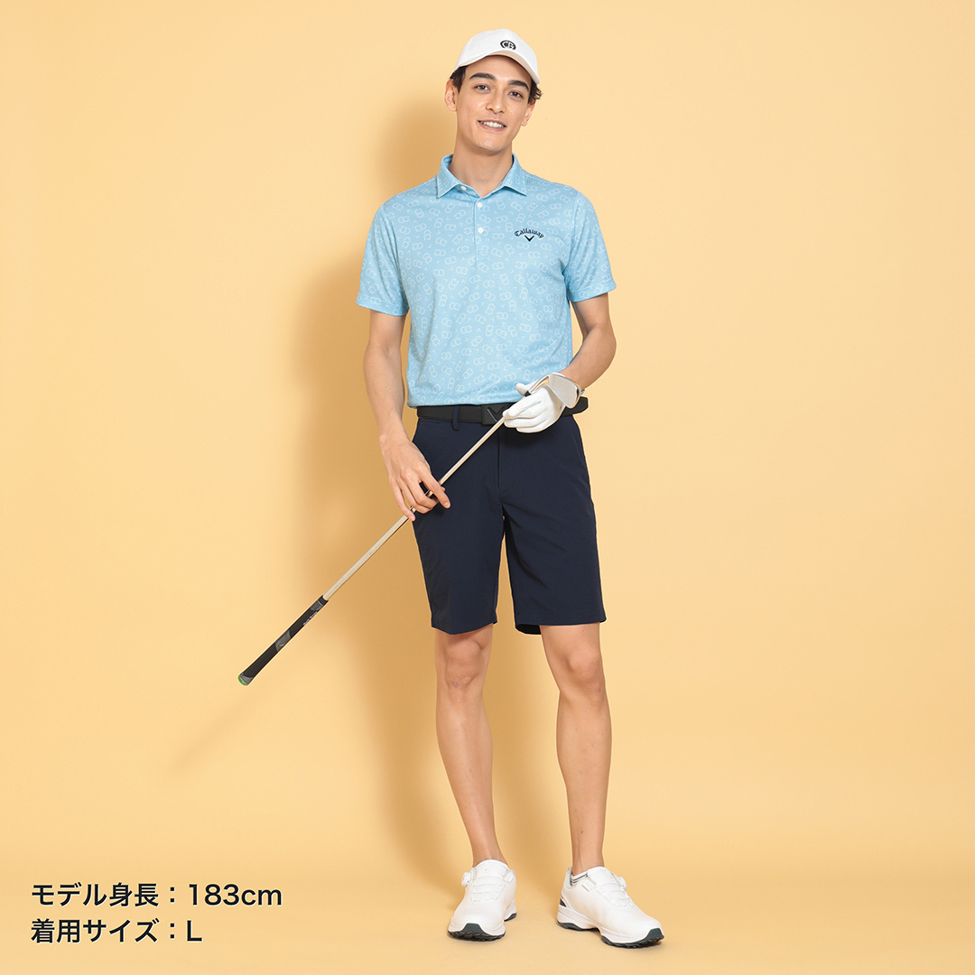 ポリエステルハニカムCG柄半袖シャツ (MENS)