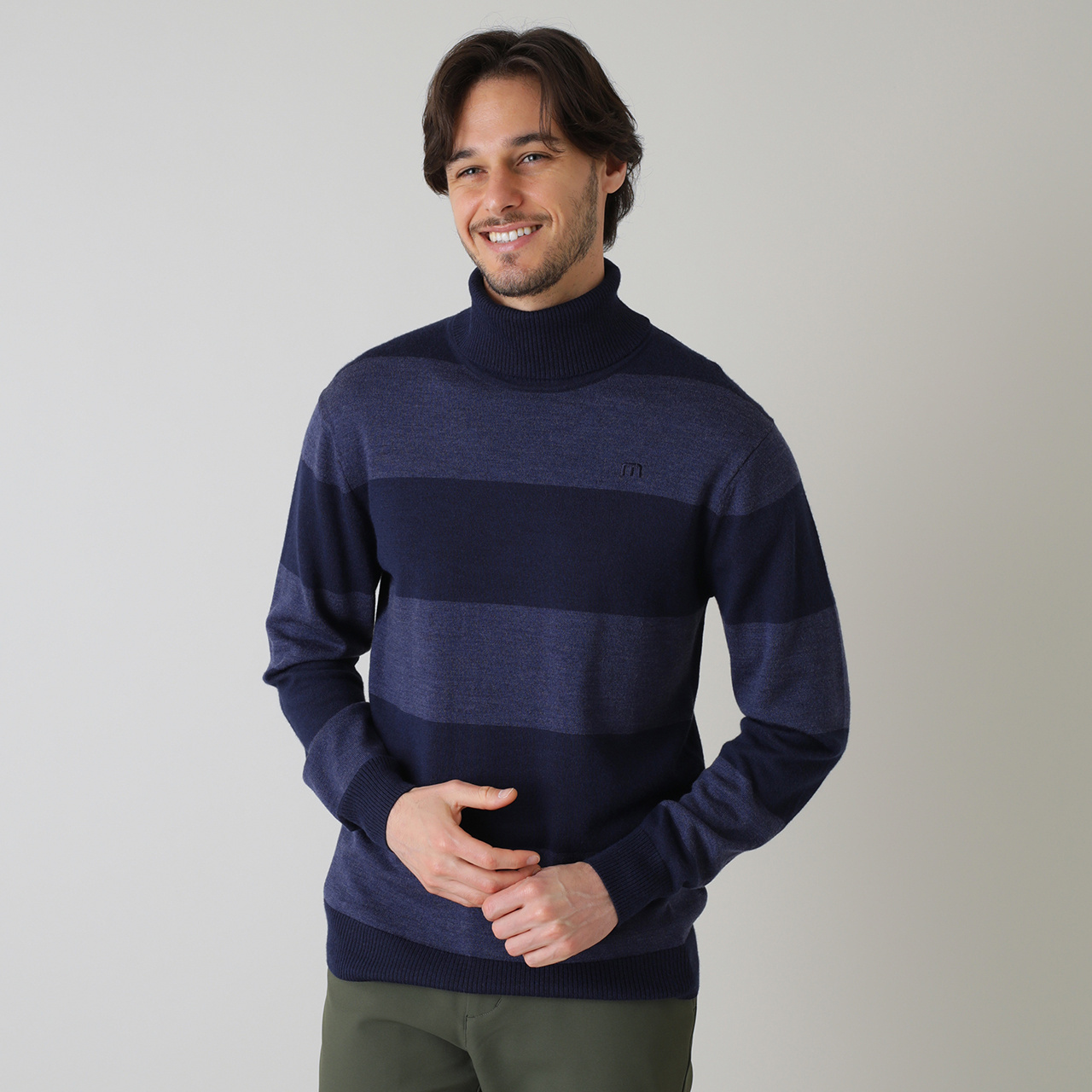 ウール混ボーダー タートルネックセーター(MENS)