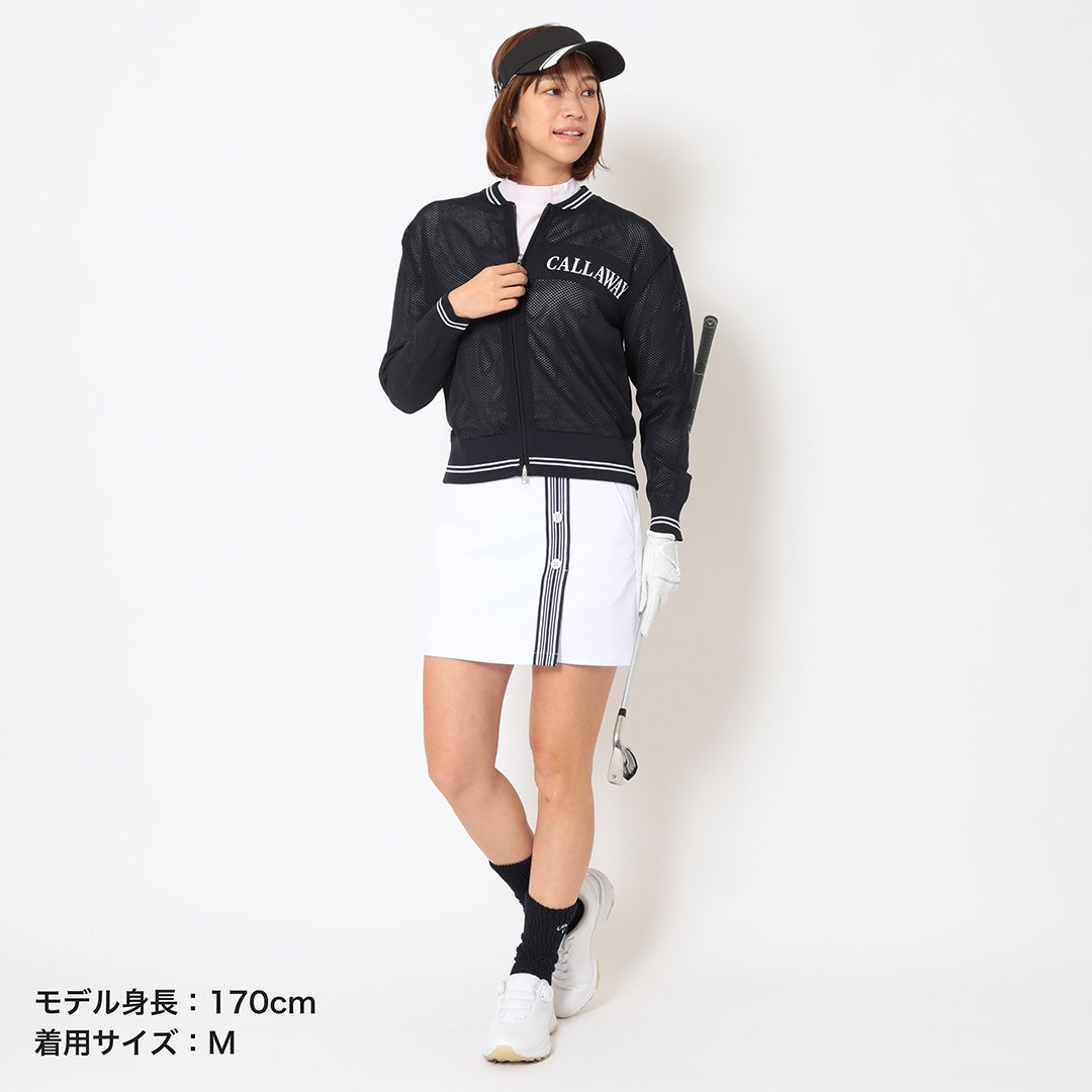 メッシュ編みフルジップニットブルゾン (WOMENS)