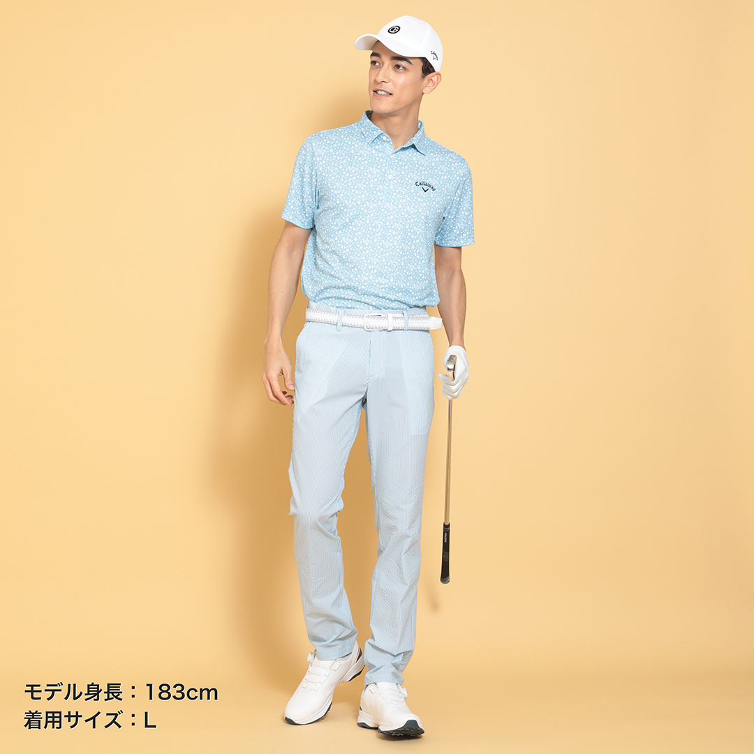 ポリエステルハニカム小花柄半袖シャツ (MENS)