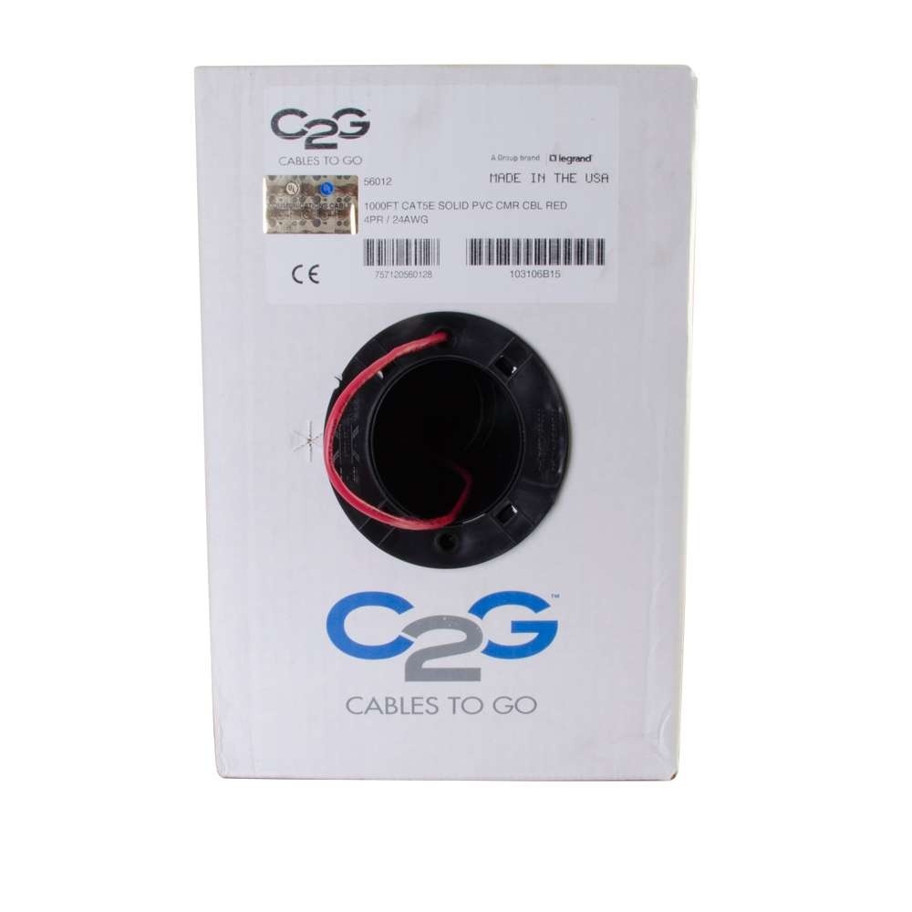 Cat5e Bulk Unshielded (UTP) Ethernet Network Cable with Solid Conductors - Riser CMR-Rated - Red