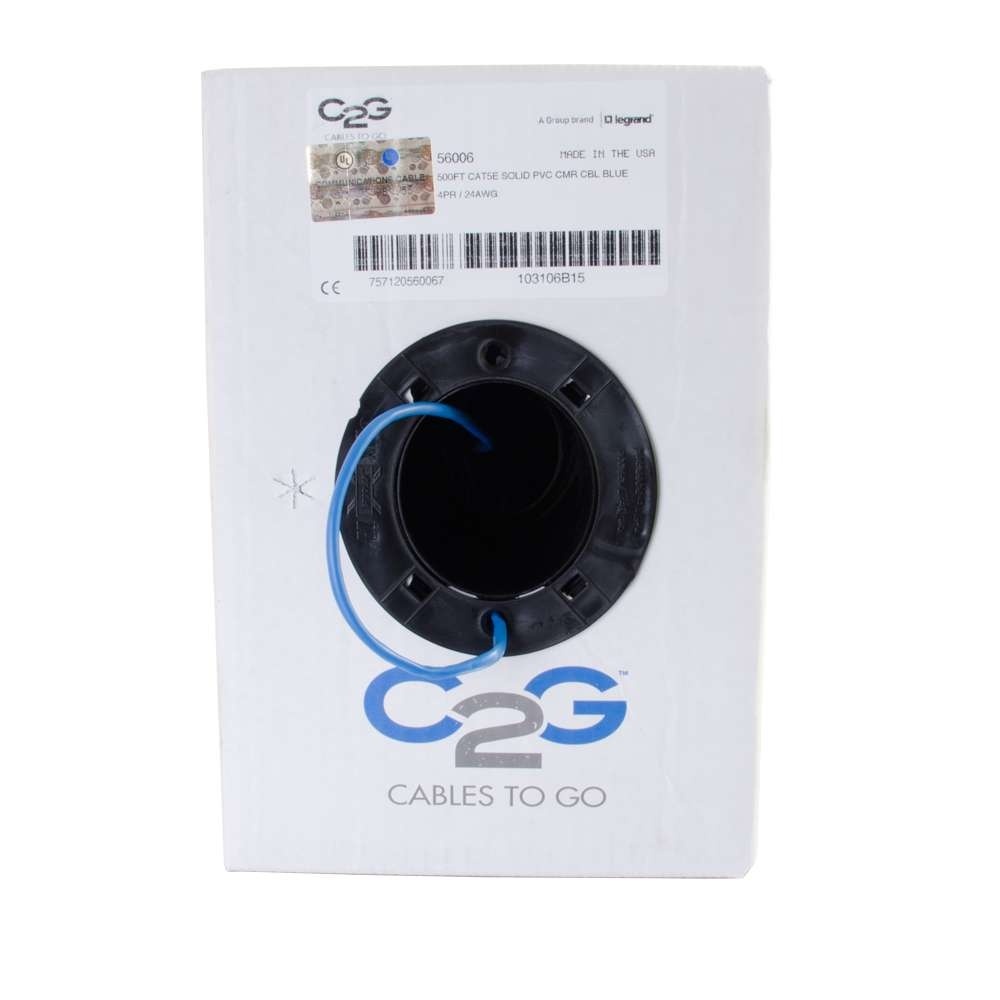 Cat5e Bulk Unshielded (UTP) Ethernet Network Cable with Solid Conductors - Riser CMR-Rated - Blue (TAA)